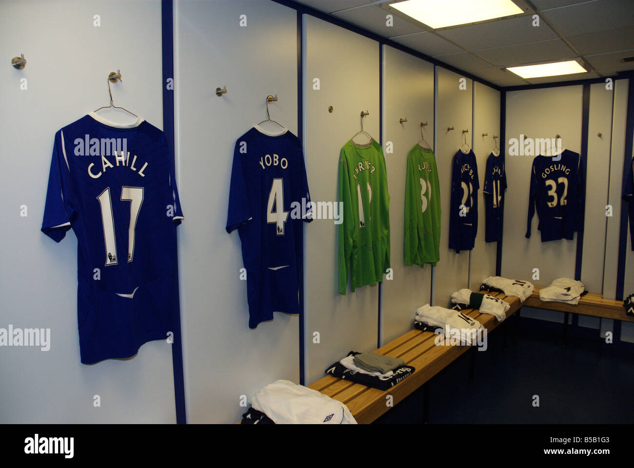 Goodison Park home della Premier League inglese il team di Everton Football Club Liverpool England Regno Unito. Home cambiare camera. Foto Stock