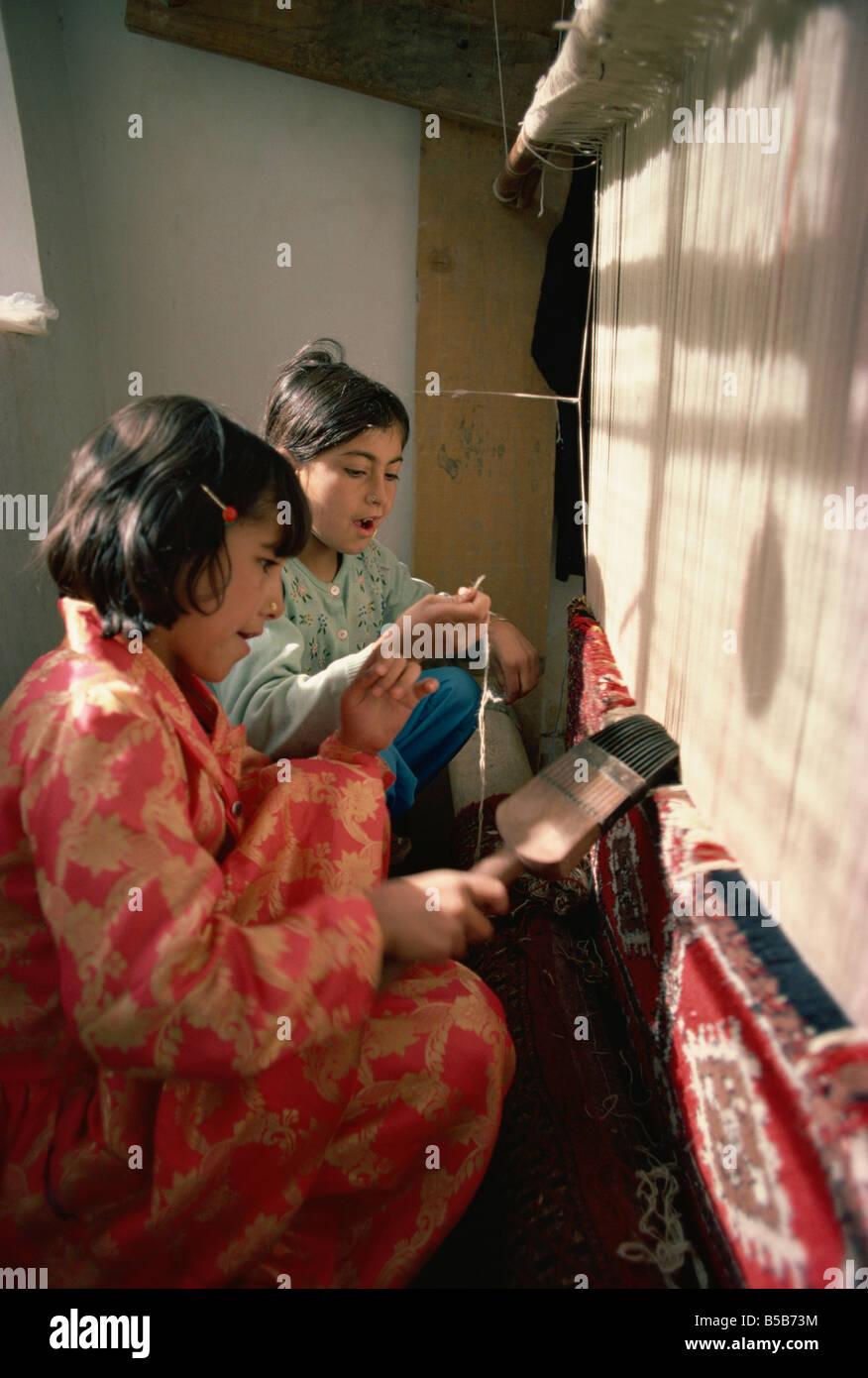 Fabbrica di tappeti negli anni settanta Quetta in Pakistan Asia Foto Stock
