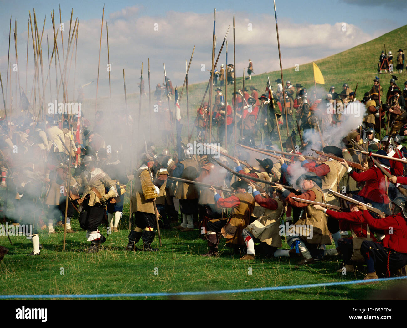 La guerra civile re promulgazione da parte del Nodo sigillato vicino al sito di Edgehill Warwickshire England Regno Unito Europa Foto Stock