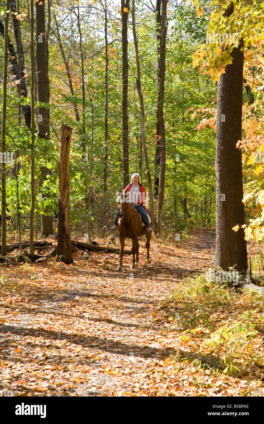 Cleveland Ohio a cavaliere su una briglia trail in Rocky River prenotazione Metropark Foto Stock