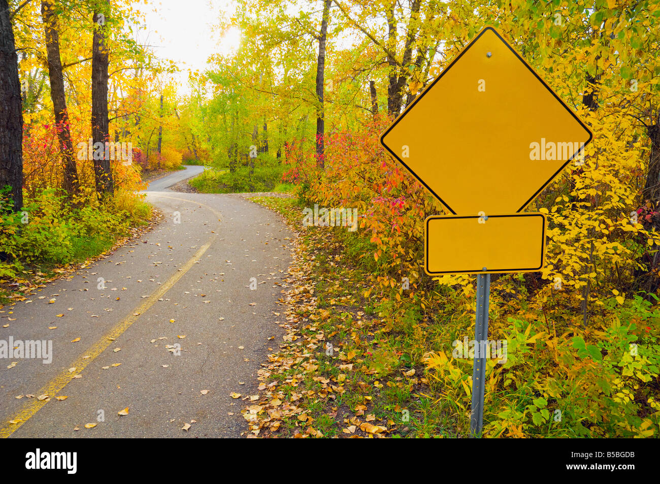 Sentiero pavimentato in autunno di Edmonton, Alberta, Canada Foto Stock