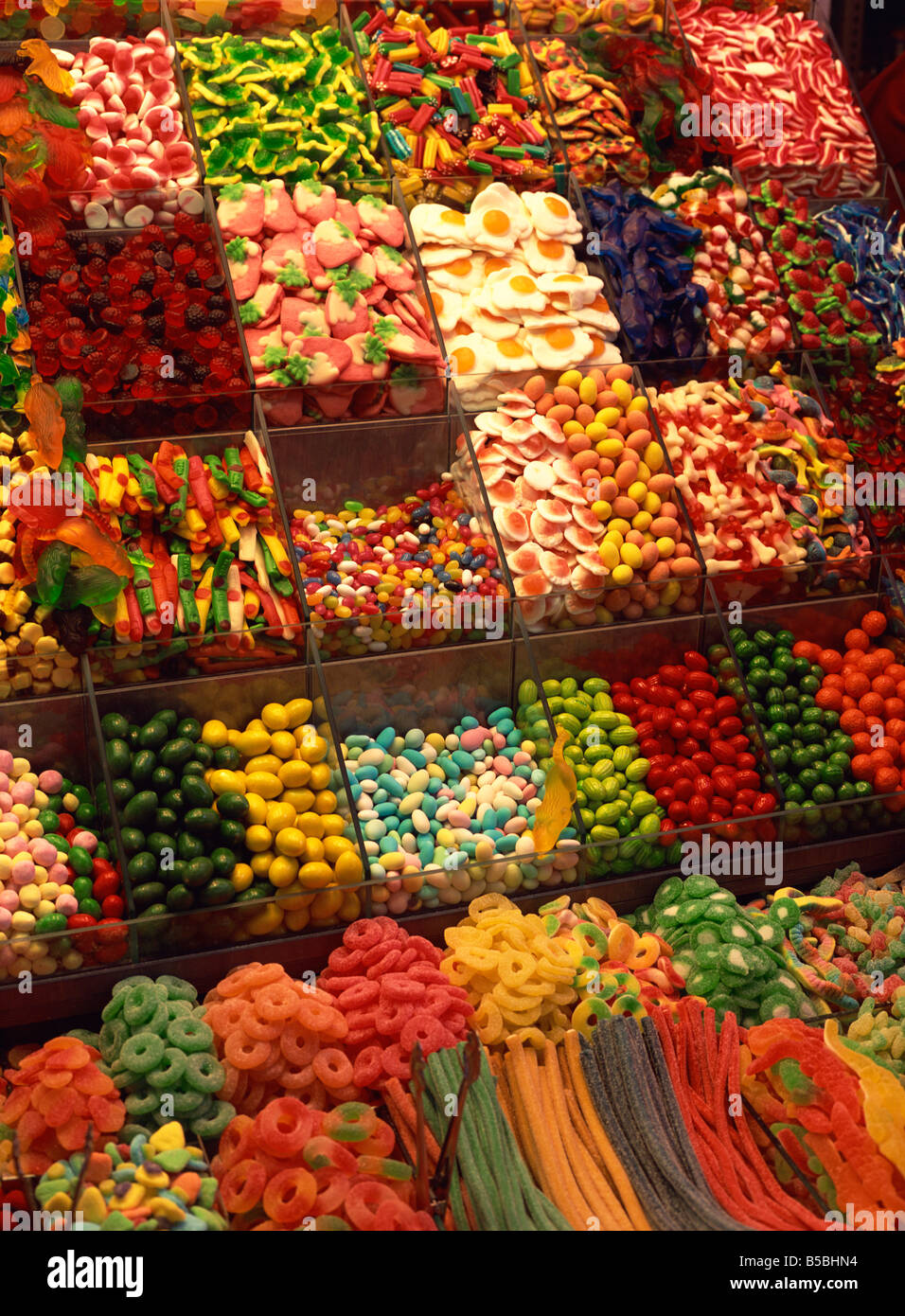 I dolci, il mercato della Boqueria, Las Ramblas, Barcelona, Catalogna, Spagna, Europa Foto Stock