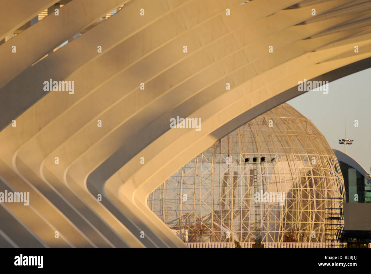 Dettaglio del museo della scienza con la Voliera di oceanografia in background, Città delle Arti e delle Scienze di Valencia, Spagna, Europa Foto Stock