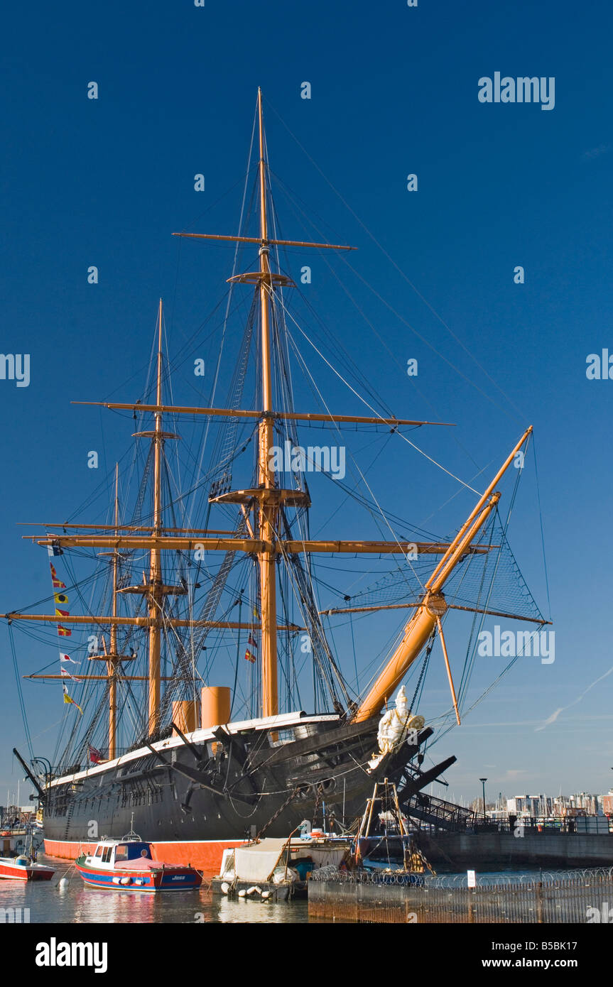 HMS Warrior, 1860 scafo in ferro, barca a vela e vapore alimentato, storico di Portsmouth Dockyard, Portsmouth, Hampshire, Inghilterra Foto Stock