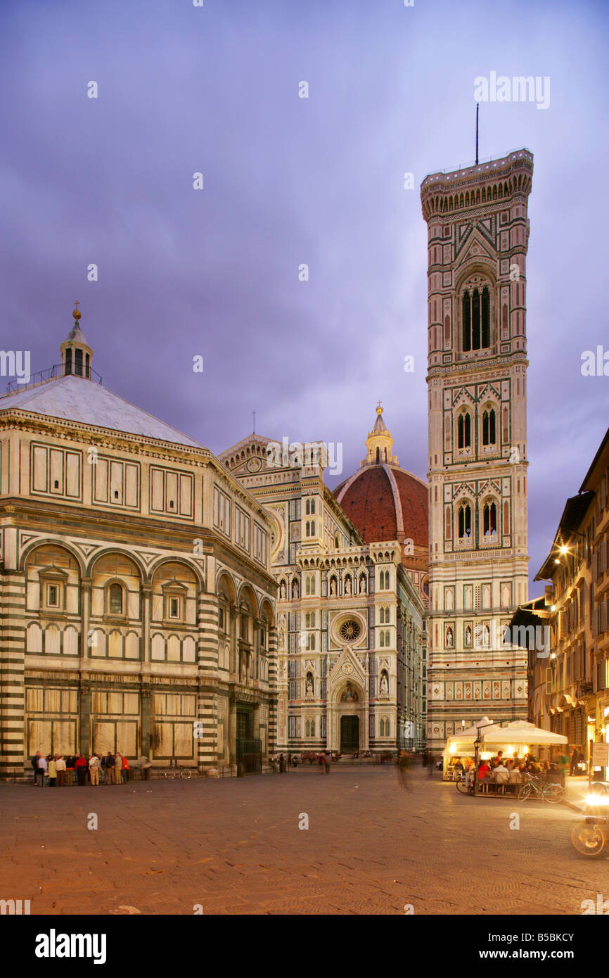 Il Battistero, il Duomo o Santa Maria del Fiore e il Campanile di Firenze, Italia Foto Stock
