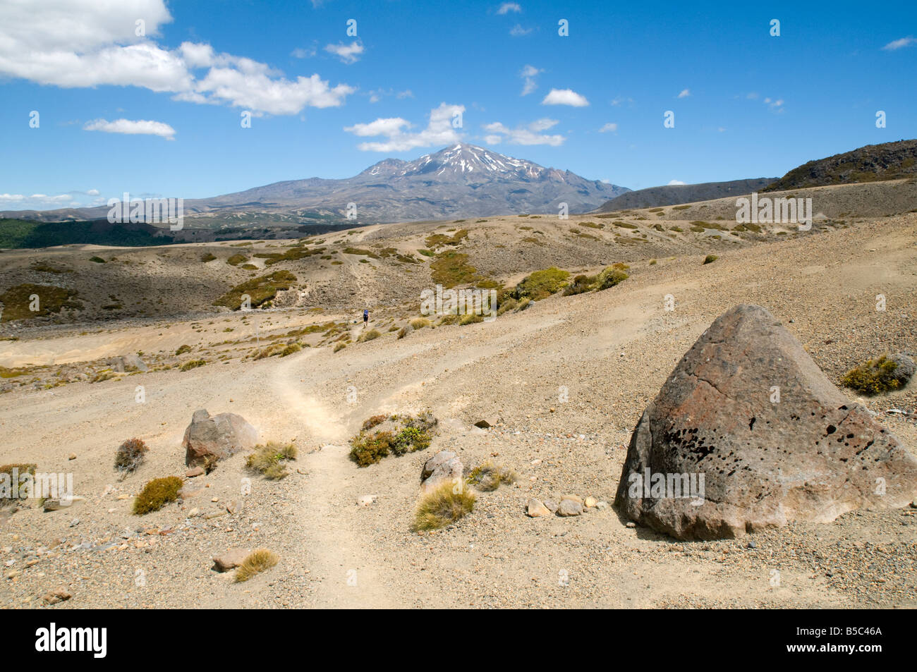 Il Monte Ruapehu dal deserto Rangipo, Tongariro circuito nord, nord Isola, Nuova Zelanda Foto Stock