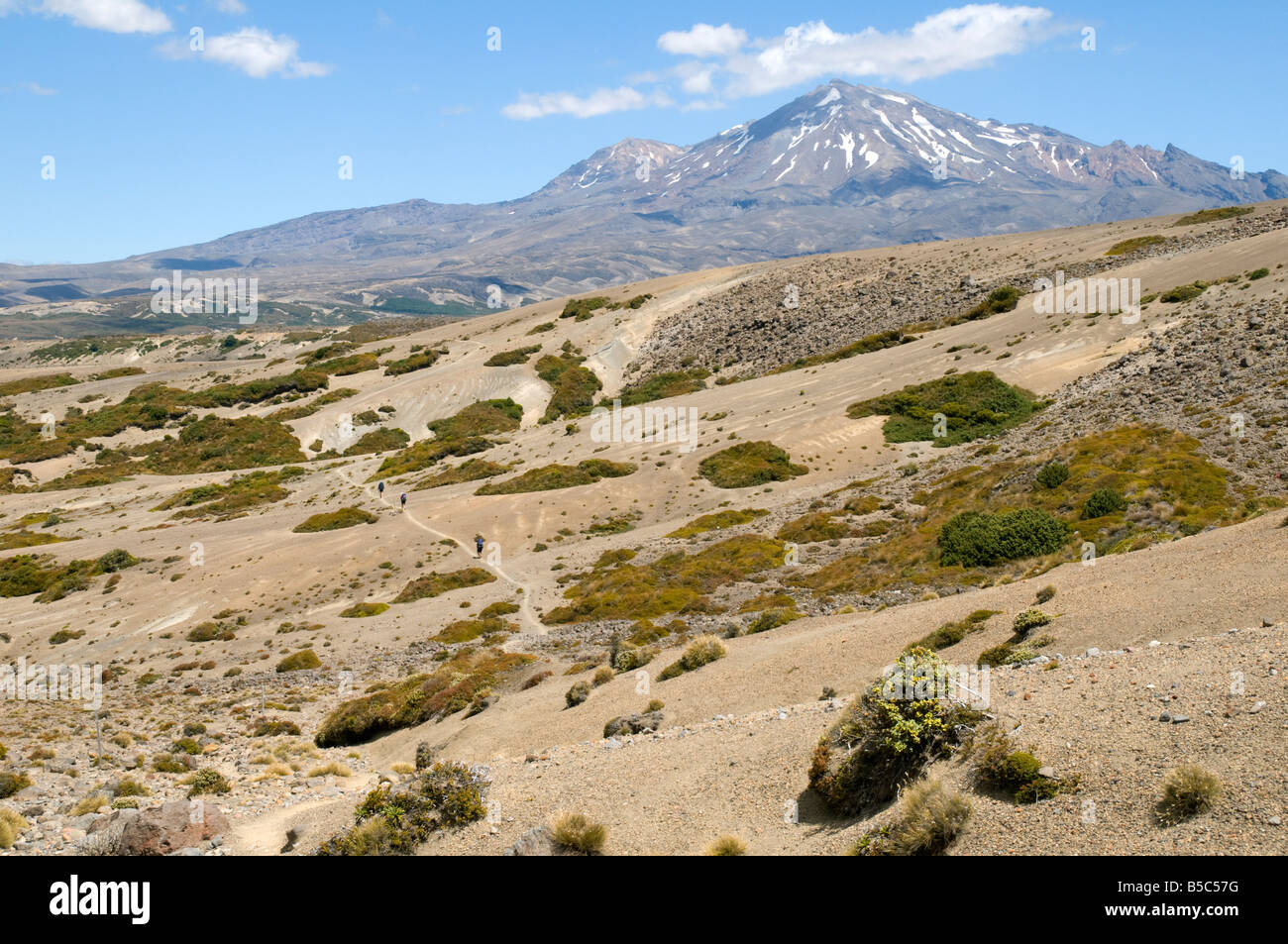 Il Monte Ruapehu dal deserto Rangipo, Tongariro circuito nord, nord Isola, Nuova Zelanda Foto Stock