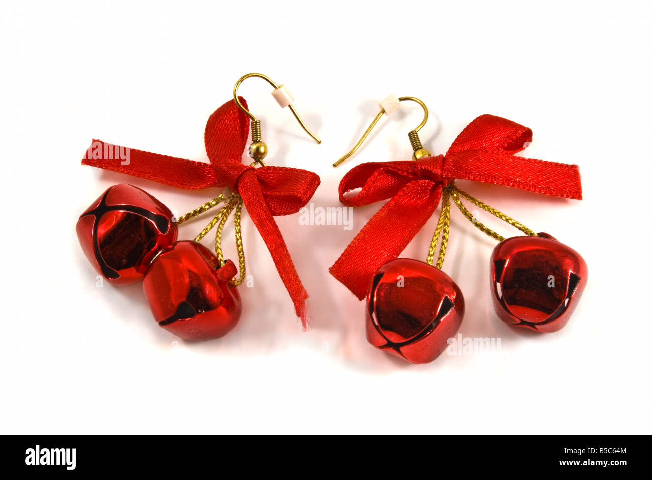 Natale Jingle Bell Orecchini isolato su uno sfondo bianco Foto Stock