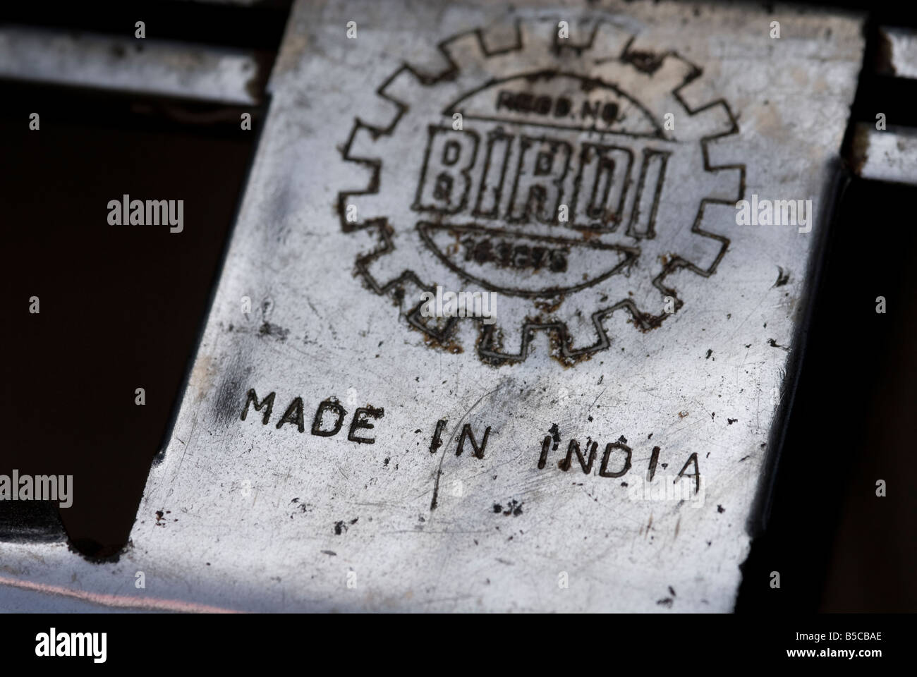 Badge su una bicicletta con 'Made in India con il marchio' su di esso Foto Stock