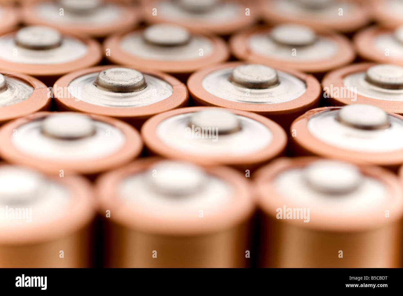 Macro di batterie usate pronto per il riciclaggio Foto Stock