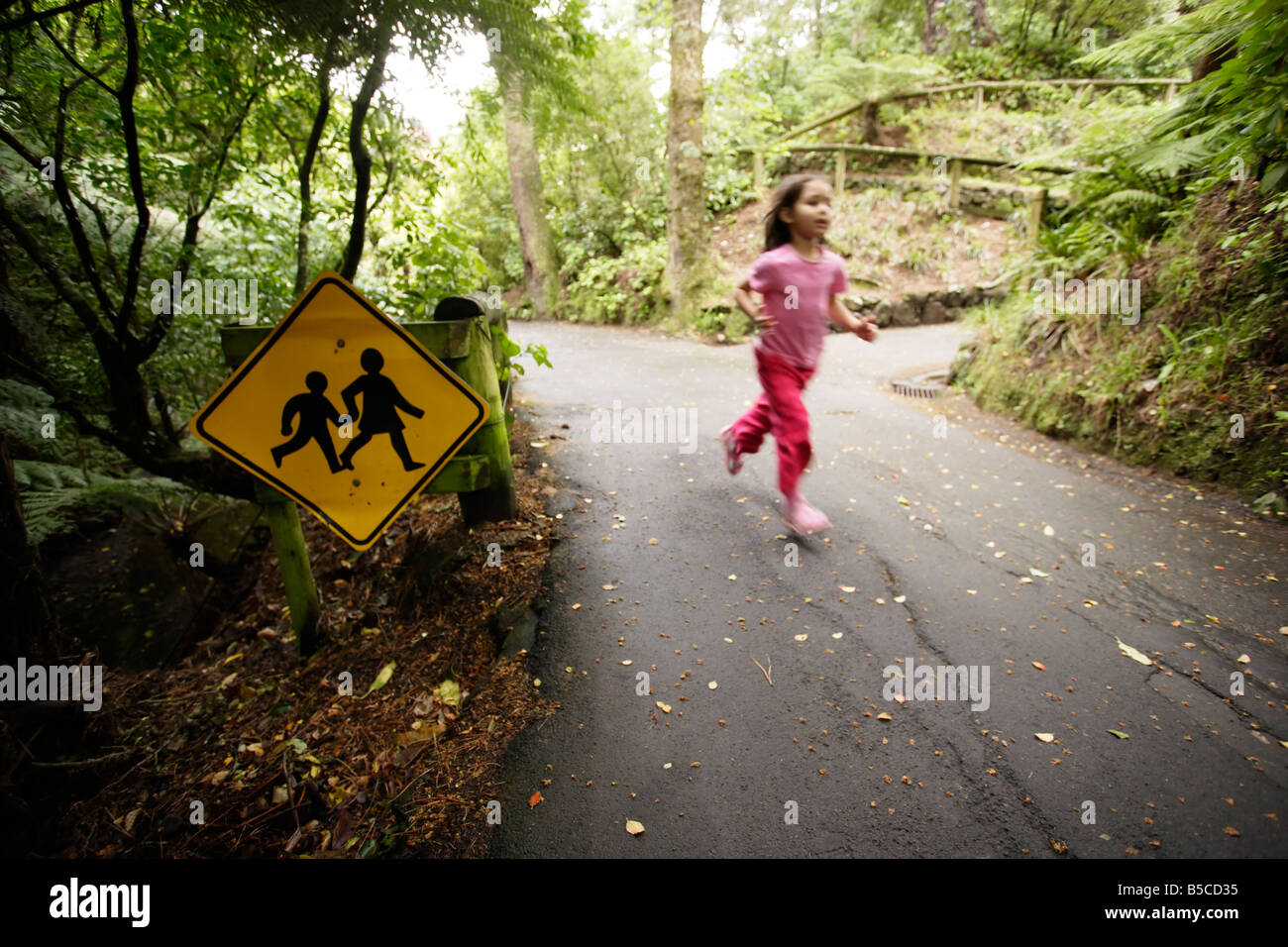 Bambino in esecuzione i Giardini Botanici di Wellington Nuova Zelanda di 6 anni 6 Foto Stock