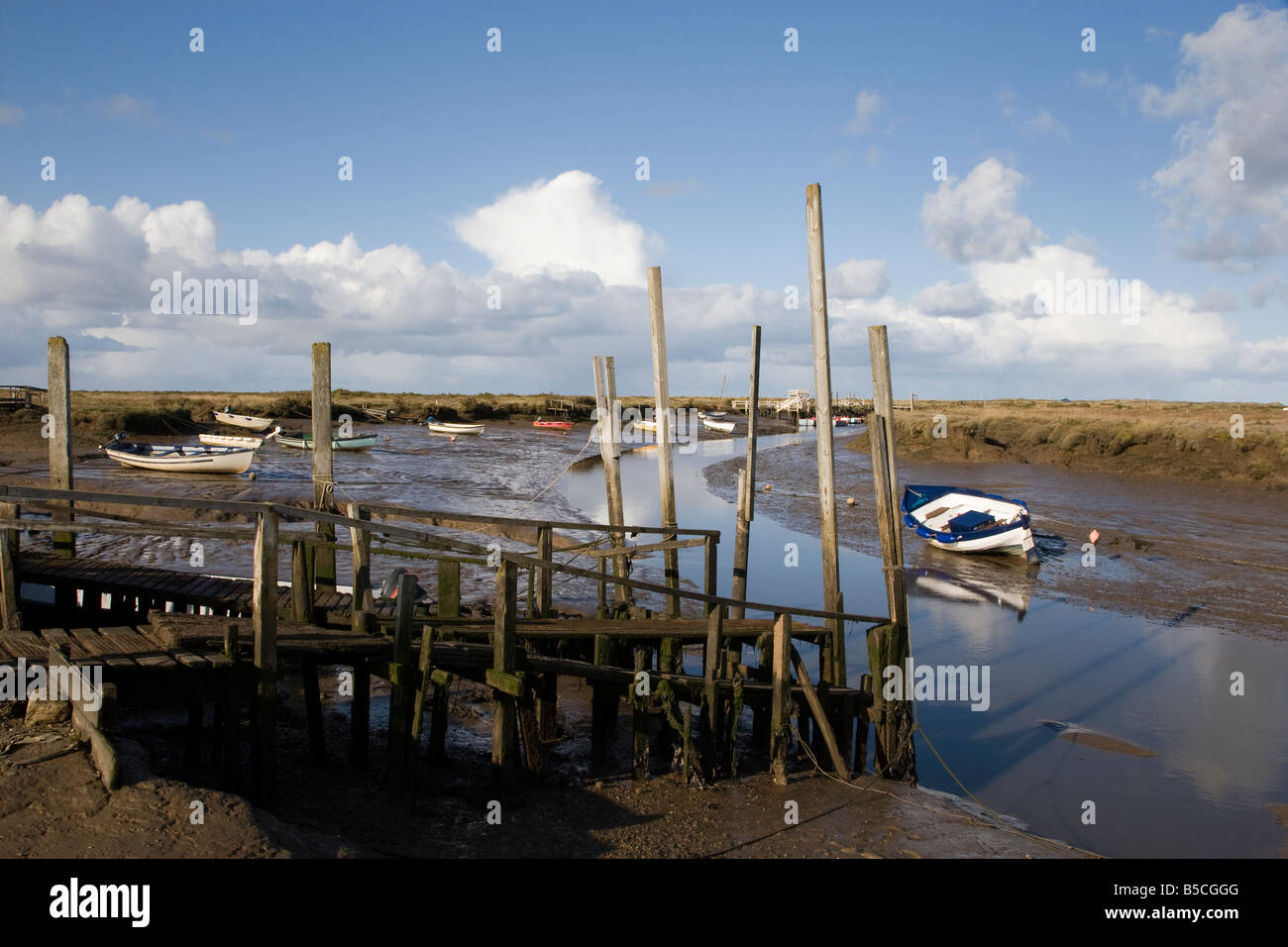 Morston quay a bassa marea, North Norfolk. Foto Stock