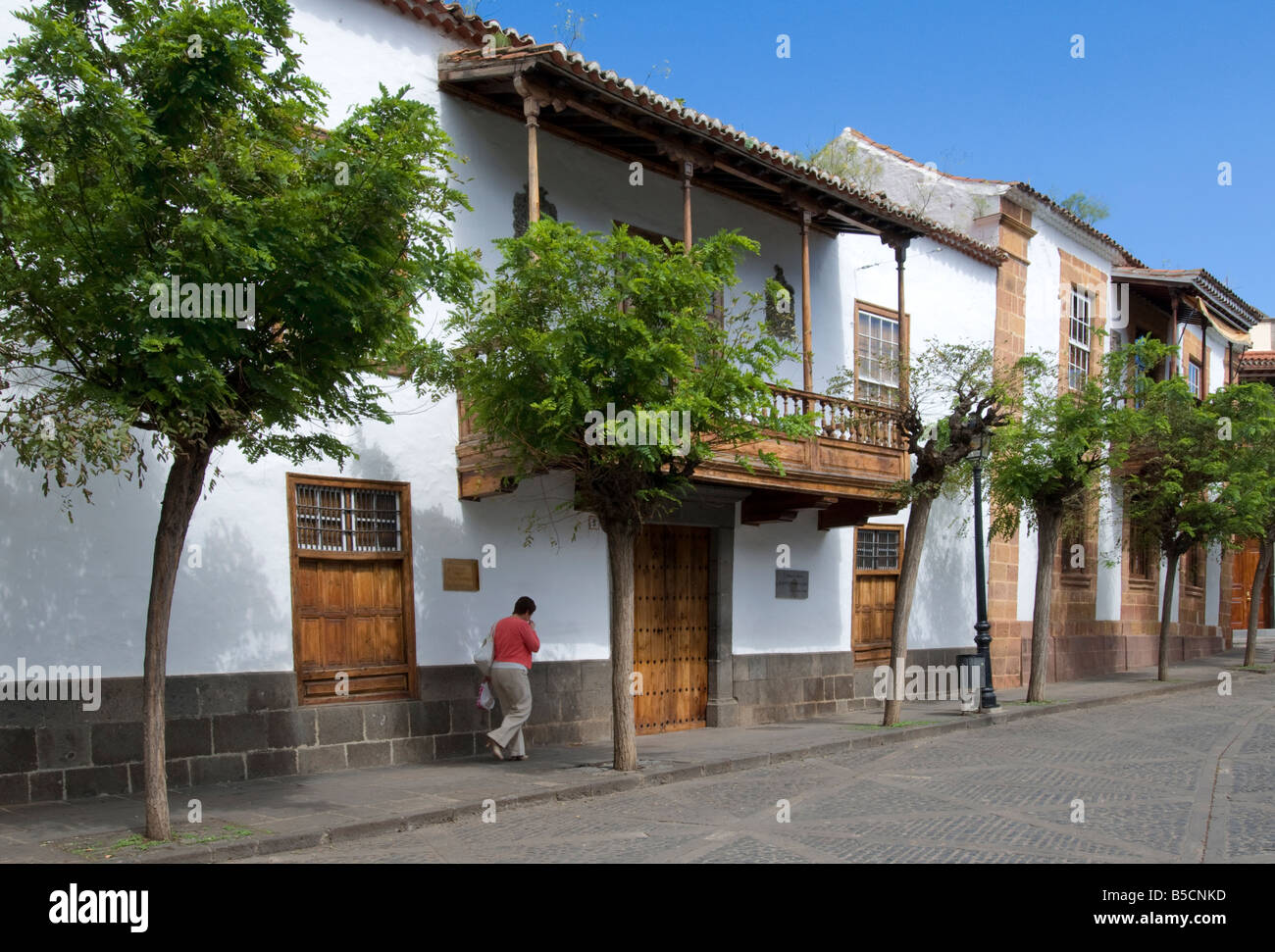 Storico originale case di villaggio con i tipici balconi in legno in Teror Gran Canaria Isole Canarie Spagna Foto Stock