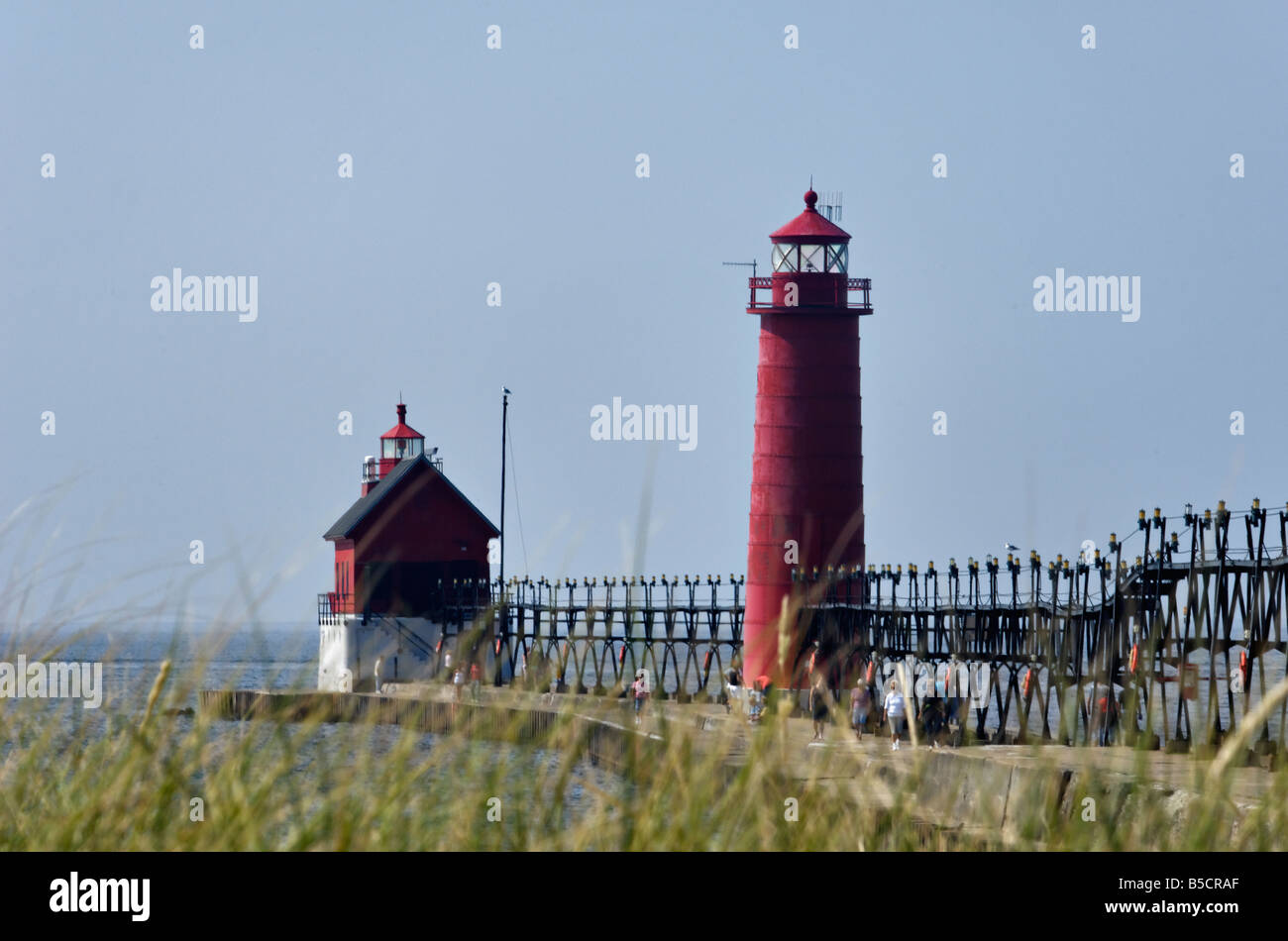 Grand Haven South Pier e Pierhead fari interna sul Lago Michigan Grand Haven Michigan Foto Stock