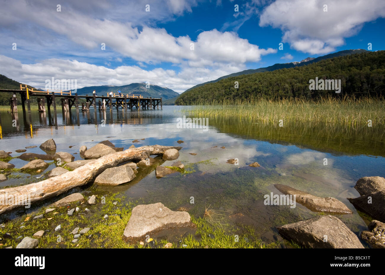 Il molo di legno al lago Nonthue , San Martin de los Andes , Patagonia , Argentina Foto Stock