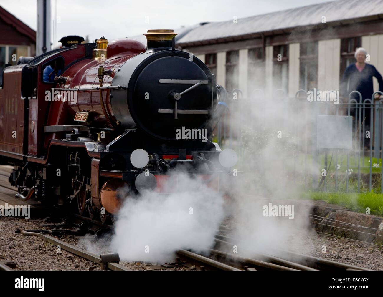 Ravenglass eskdale railway narrow guage leisure via Lake District cumbria trasporti treno a vapore tamponi punti bogey Foto Stock