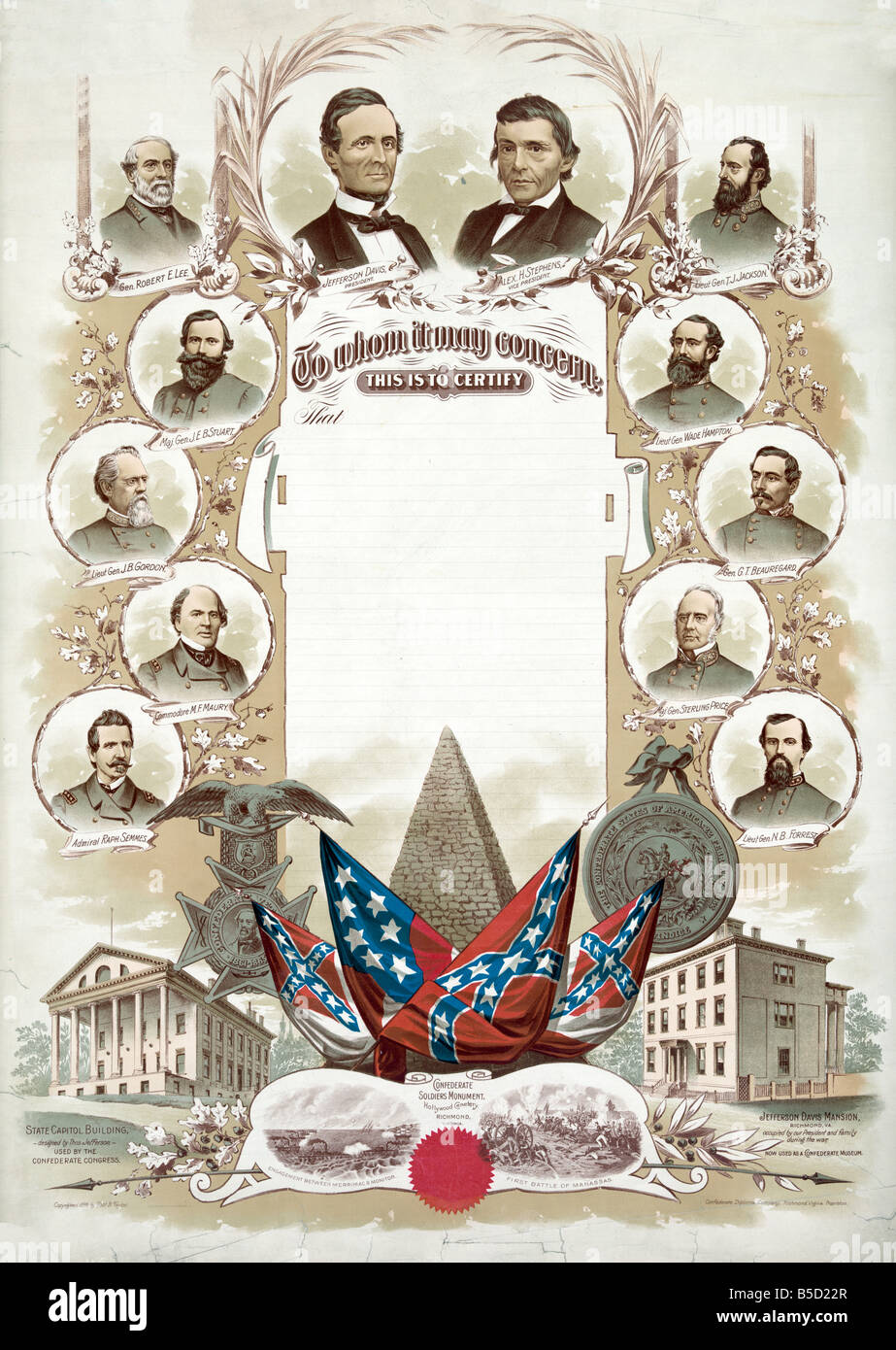 Esercito confederato documento Foto Stock