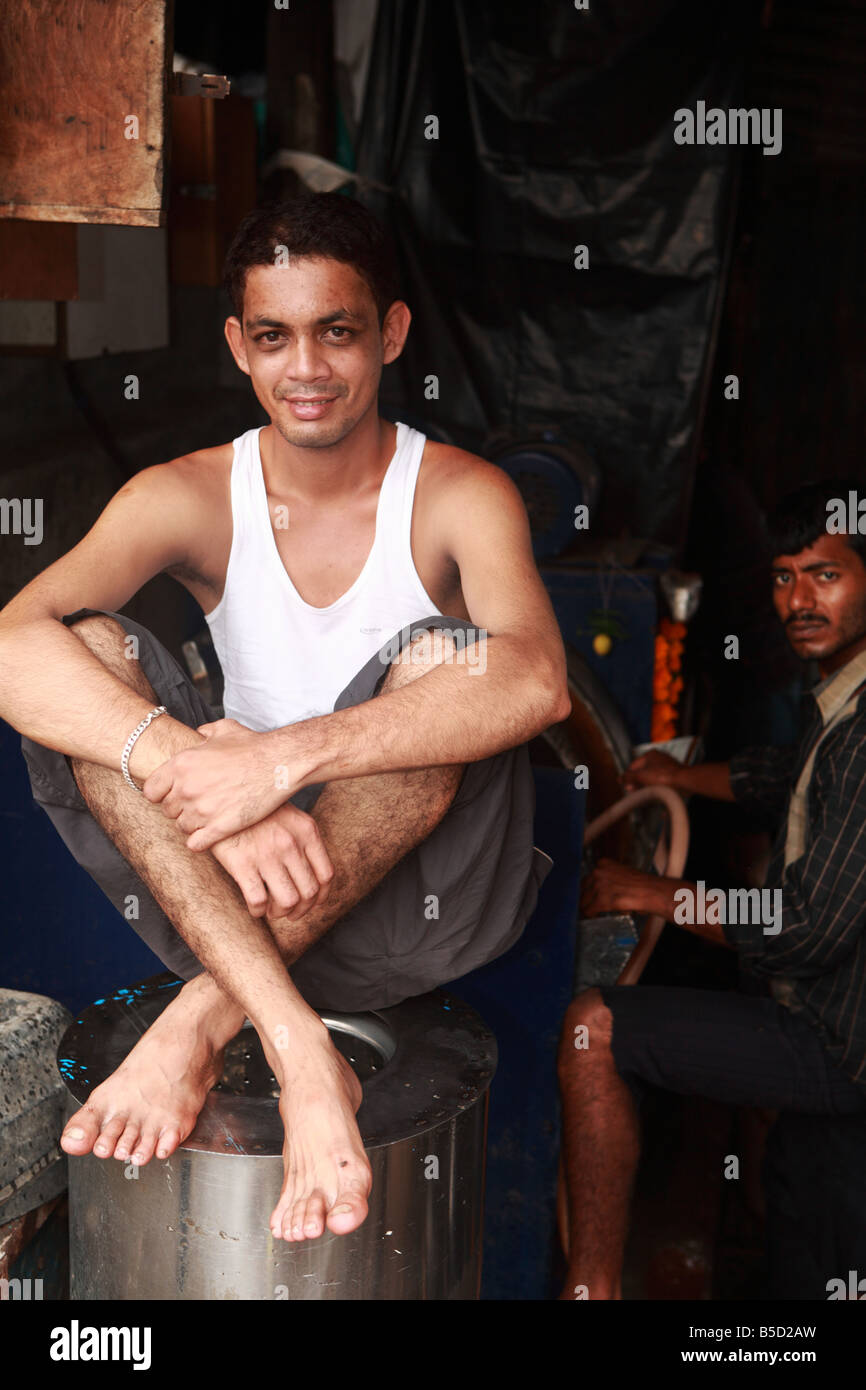 Lavoratori in Dhoby Gat, Mumbai, India Foto Stock