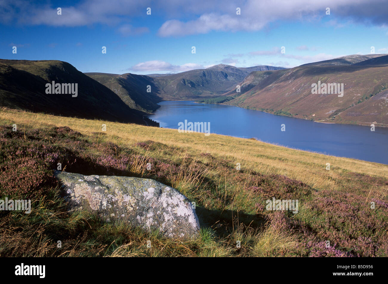 Loch Muick e Lochnagar, vicino a Ballater, Aberdeenshire, Scozia, Europa Foto Stock