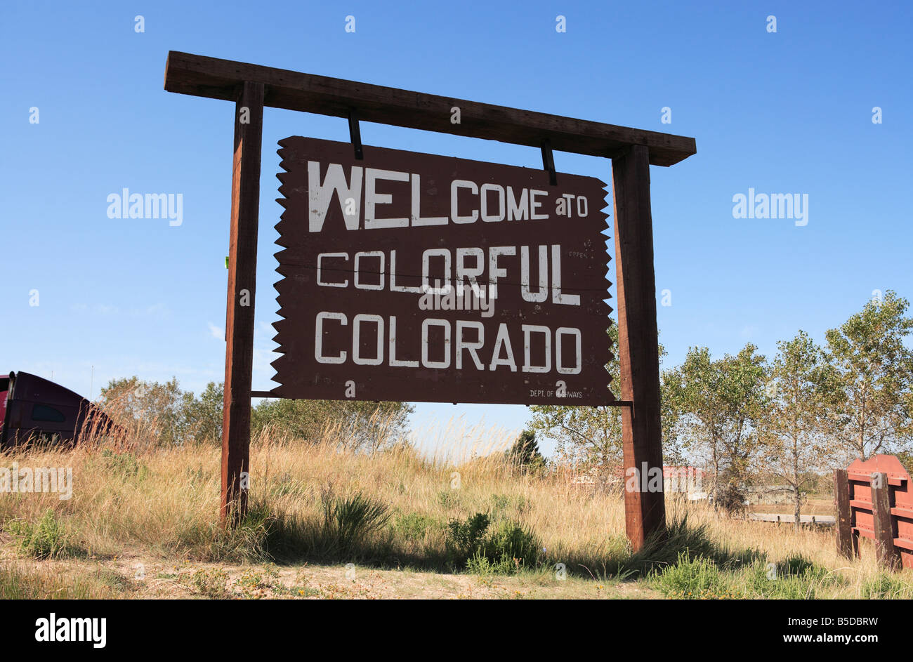 Un segno di benvenuto al Nebraska/Colorado confine. Foto Stock