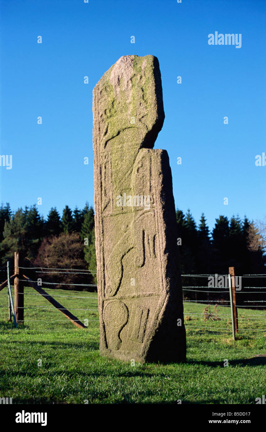 Maiden pietra con simboli Pictish, vicino alla cappella di Garioch, Grampian Regione, Scotland, Regno Unito Foto Stock