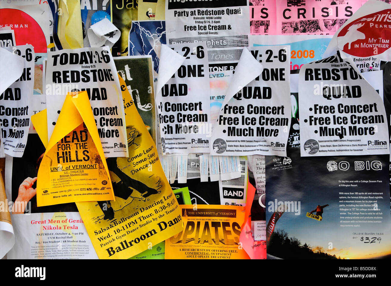 College di poster e volantini, Burlington, Vermont, USA Foto Stock