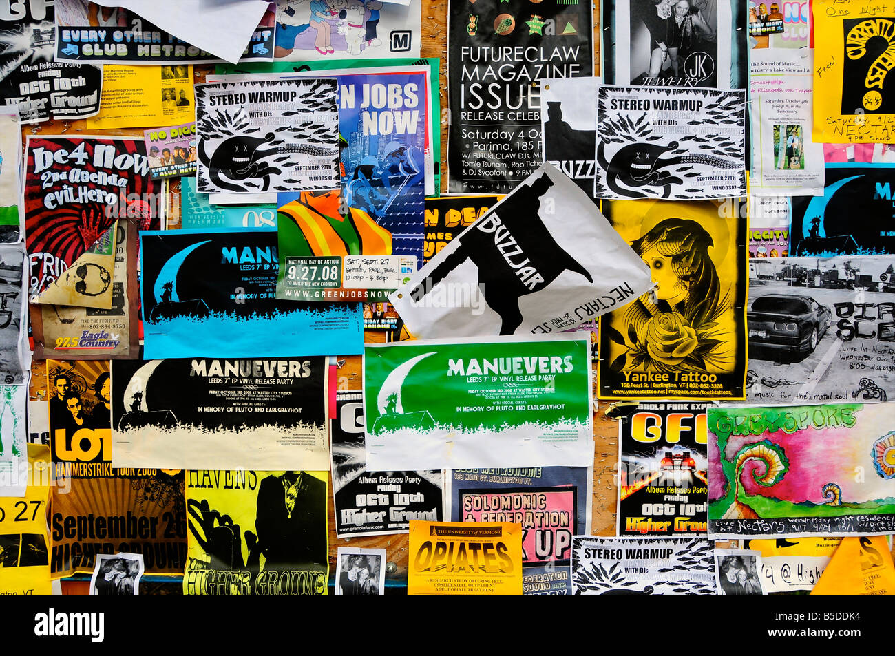 College di poster e volantini, Burlington, Vermont, USA Foto Stock