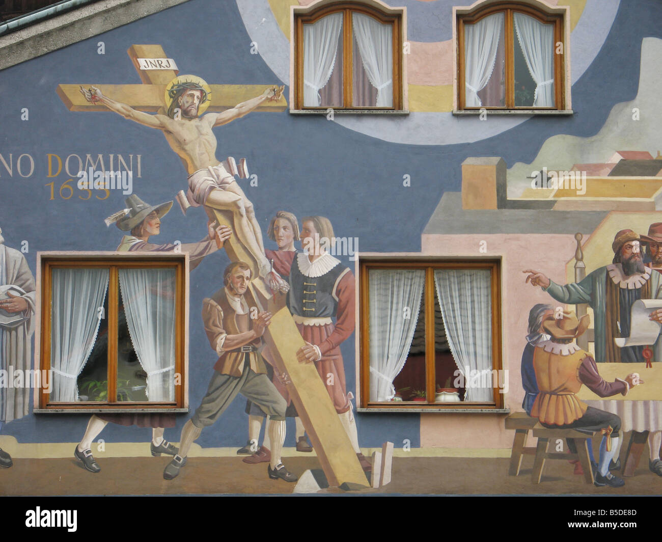 Tromp l'oeil facciata dipinta a Oberammergau Baviera Foto Stock