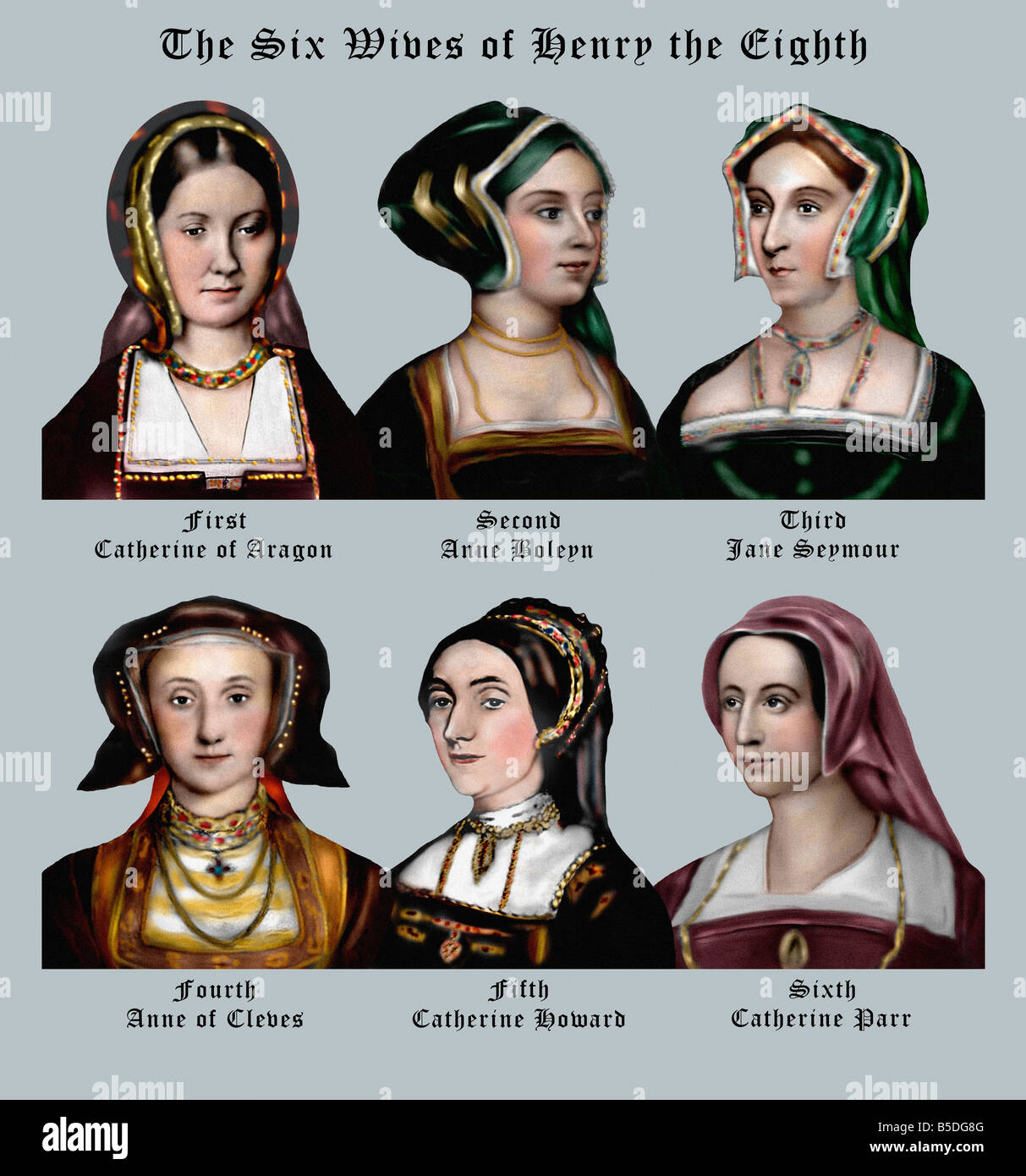 Sei mogli del re Enrico VIII olio stile di disegno moderno illustrazione  Foto stock - Alamy