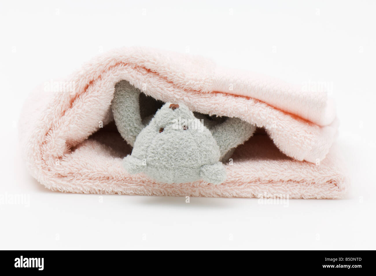 Orsacchiotto avvolto in una coperta ripiegata Foto Stock
