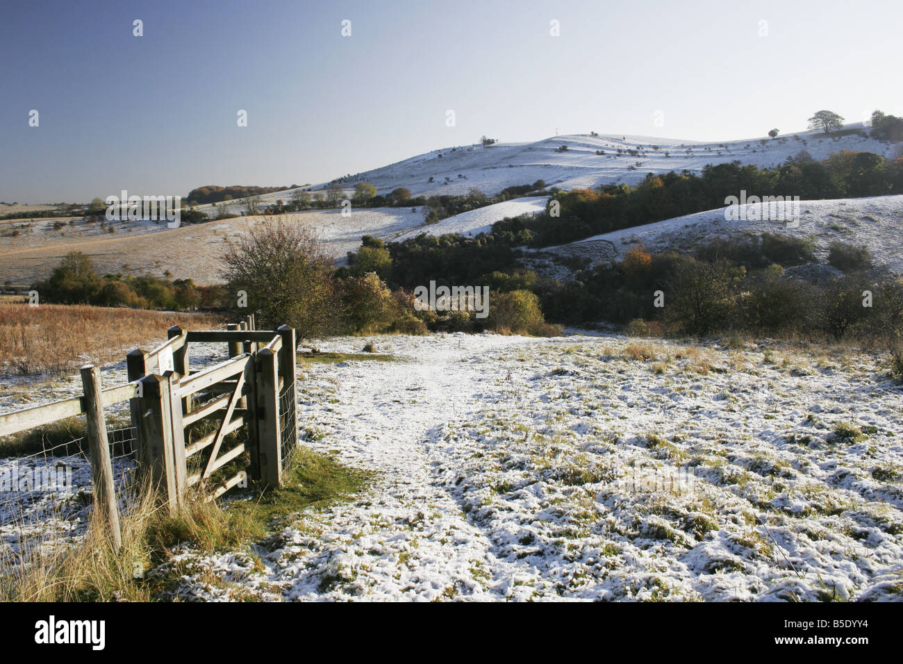 Colline Pegsdon in inverno Bedfordshire Chilterns Foto Stock