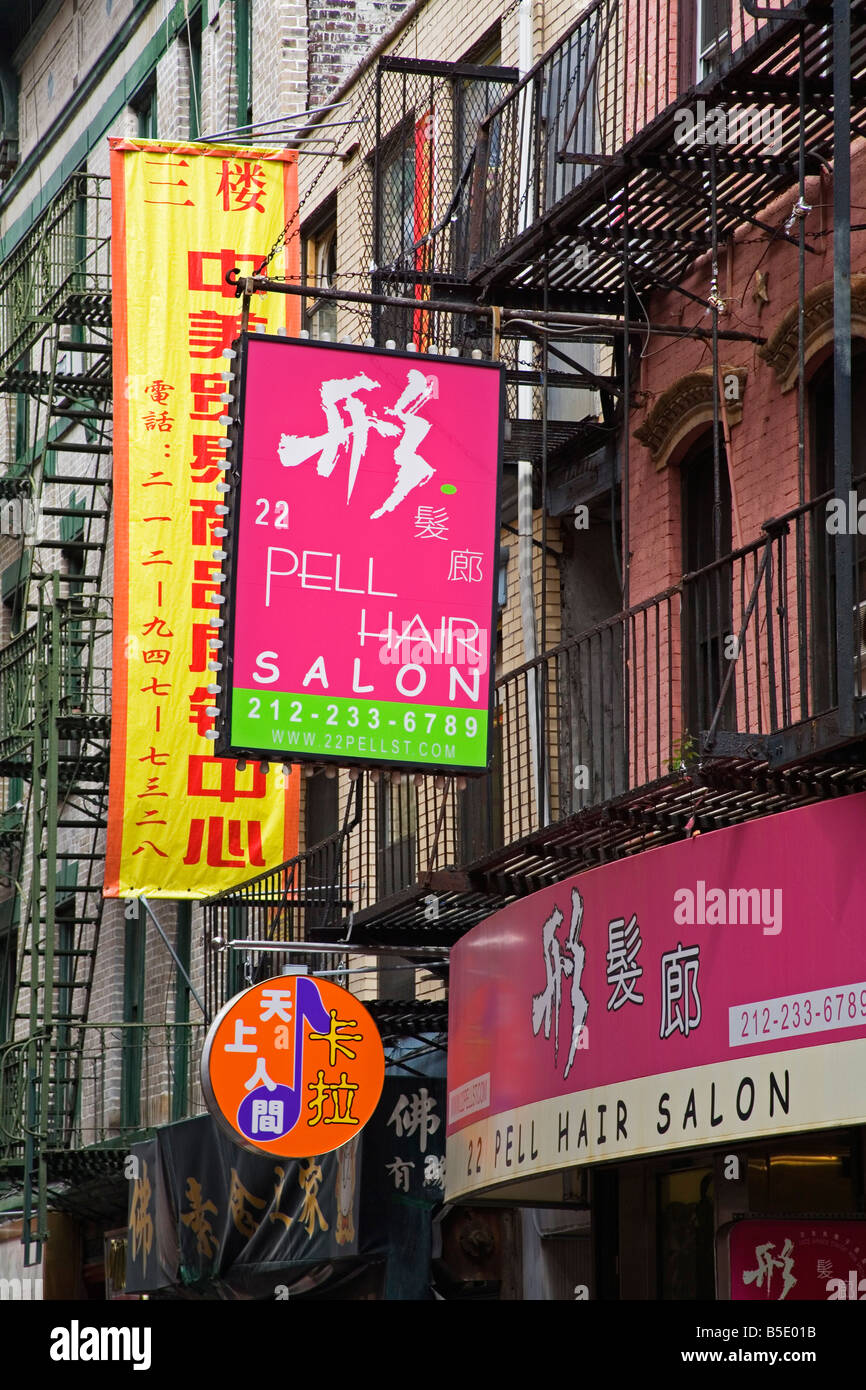 Segni di Chinatown, la parte inferiore di Manhattan, New York New York, USA, America del Nord Foto Stock