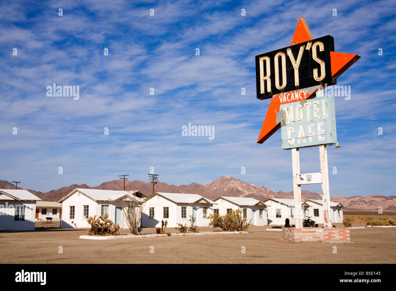 Roy's Cafe, motel e garage, Route 66, Amboy, California, USA, America del Nord Foto Stock