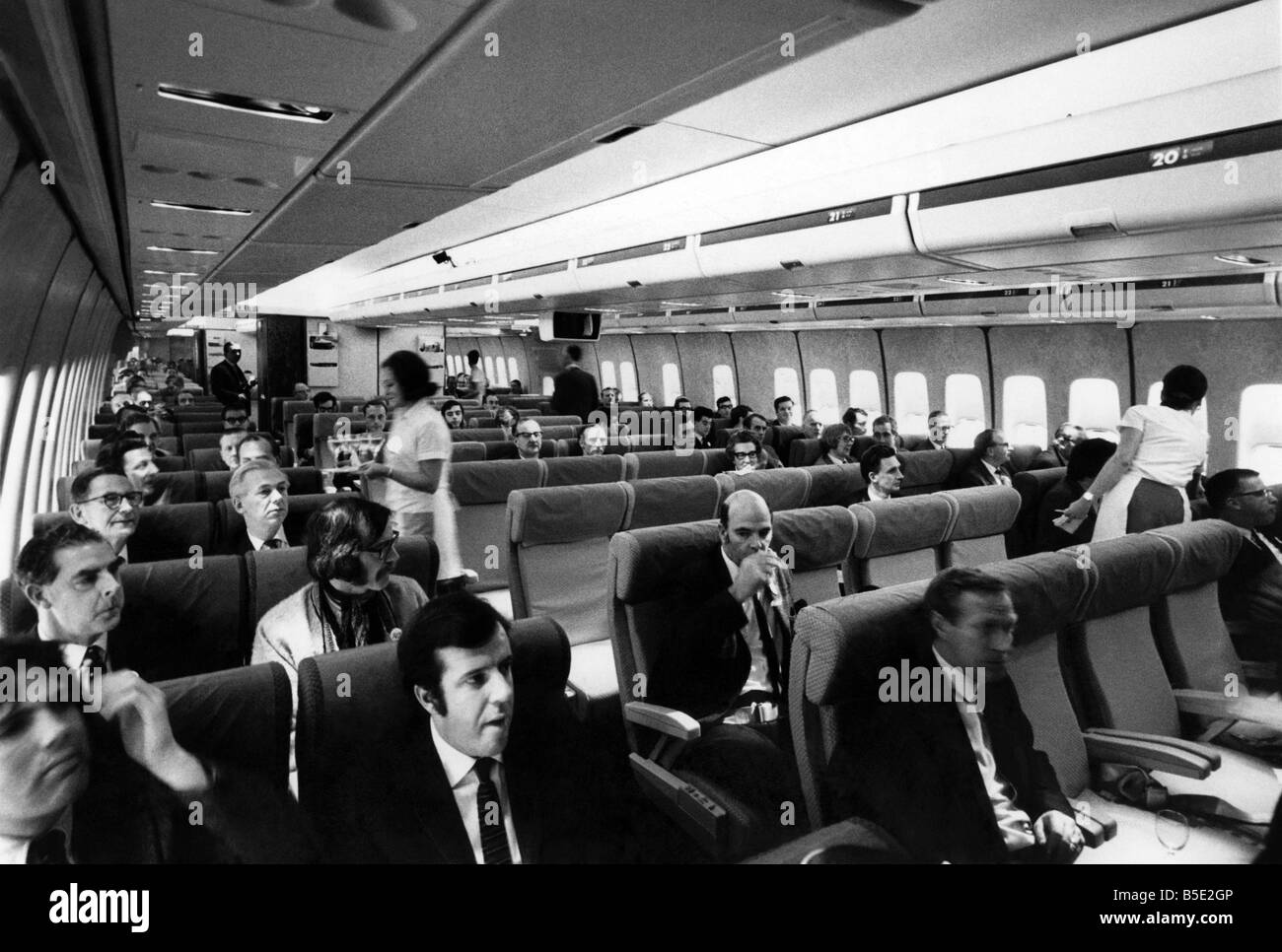 Il grande interno del Boeing 747 jumbo jet, dopo il suo arrivo all aeroporto di Londra. &#13;&#10;Gennaio 1970 &#13;&#10; Foto Stock