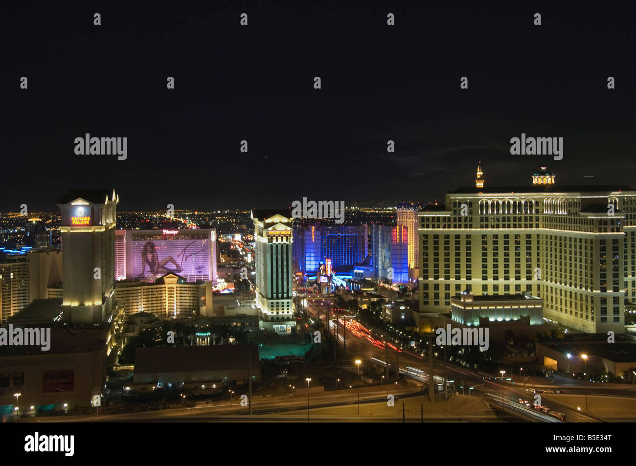 Vista della Strip di Las Vegas da Voodo Bar in Rio Hotel di Las Vegas, Nevada, USA, America del Nord Foto Stock