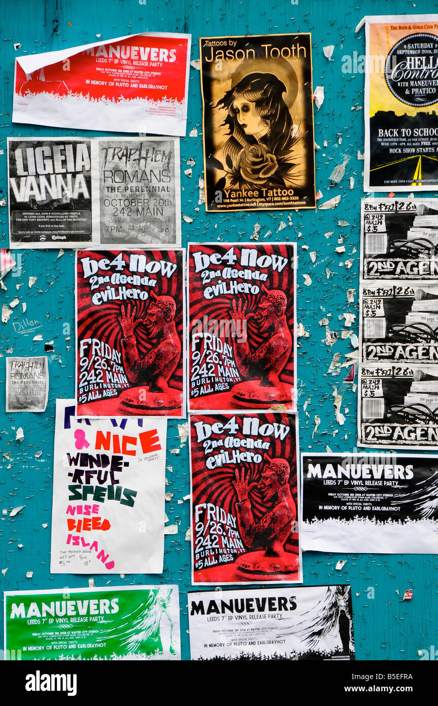 College di poster e volantini, Burlington, Vermont, USA Foto Stock