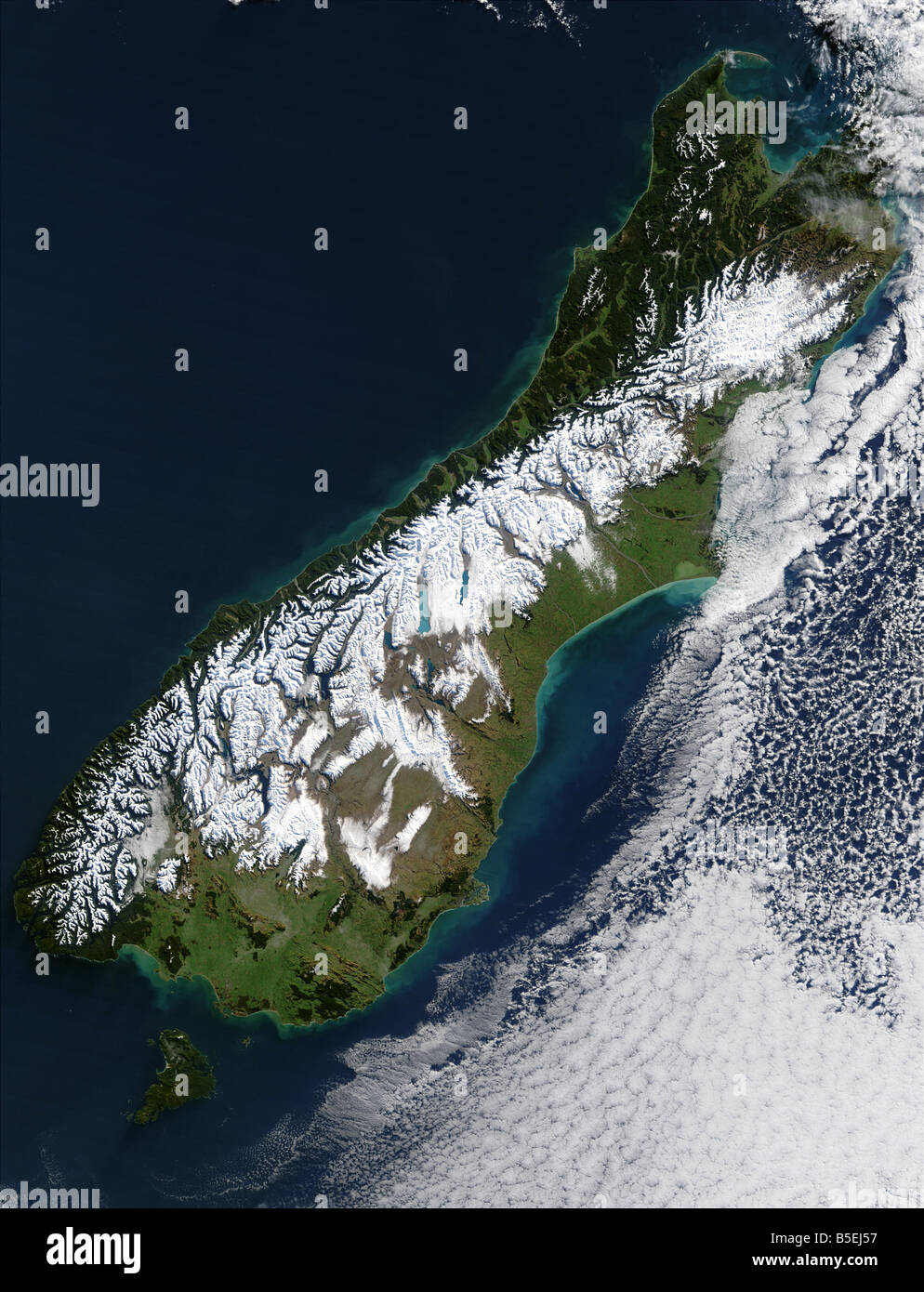 Vista satellitare di South Island, in Nuova Zelanda, luglio 11, 2003 Foto Stock