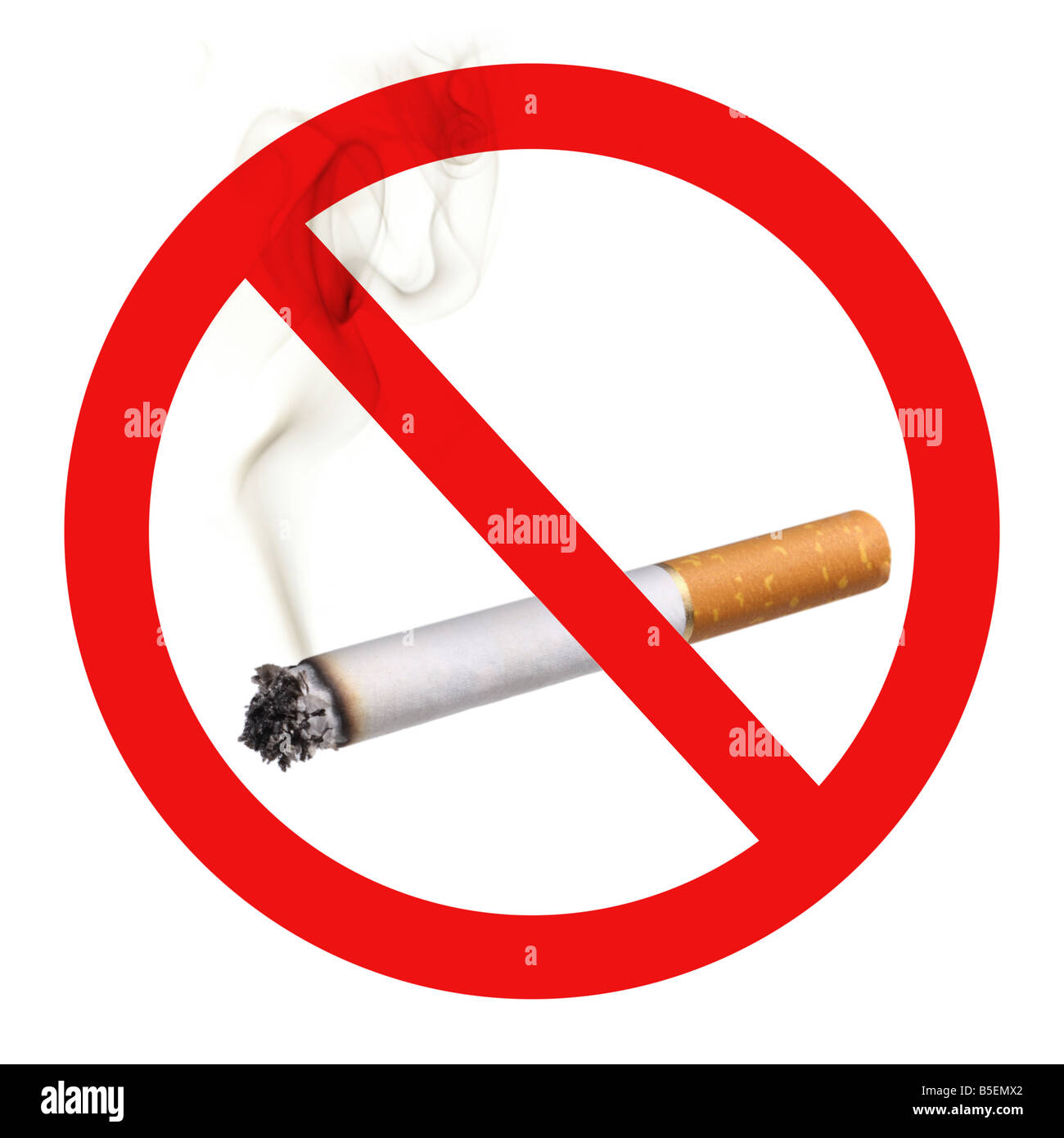 Simbolo di vietato fumare intaglio su sfondo bianco Foto Stock
