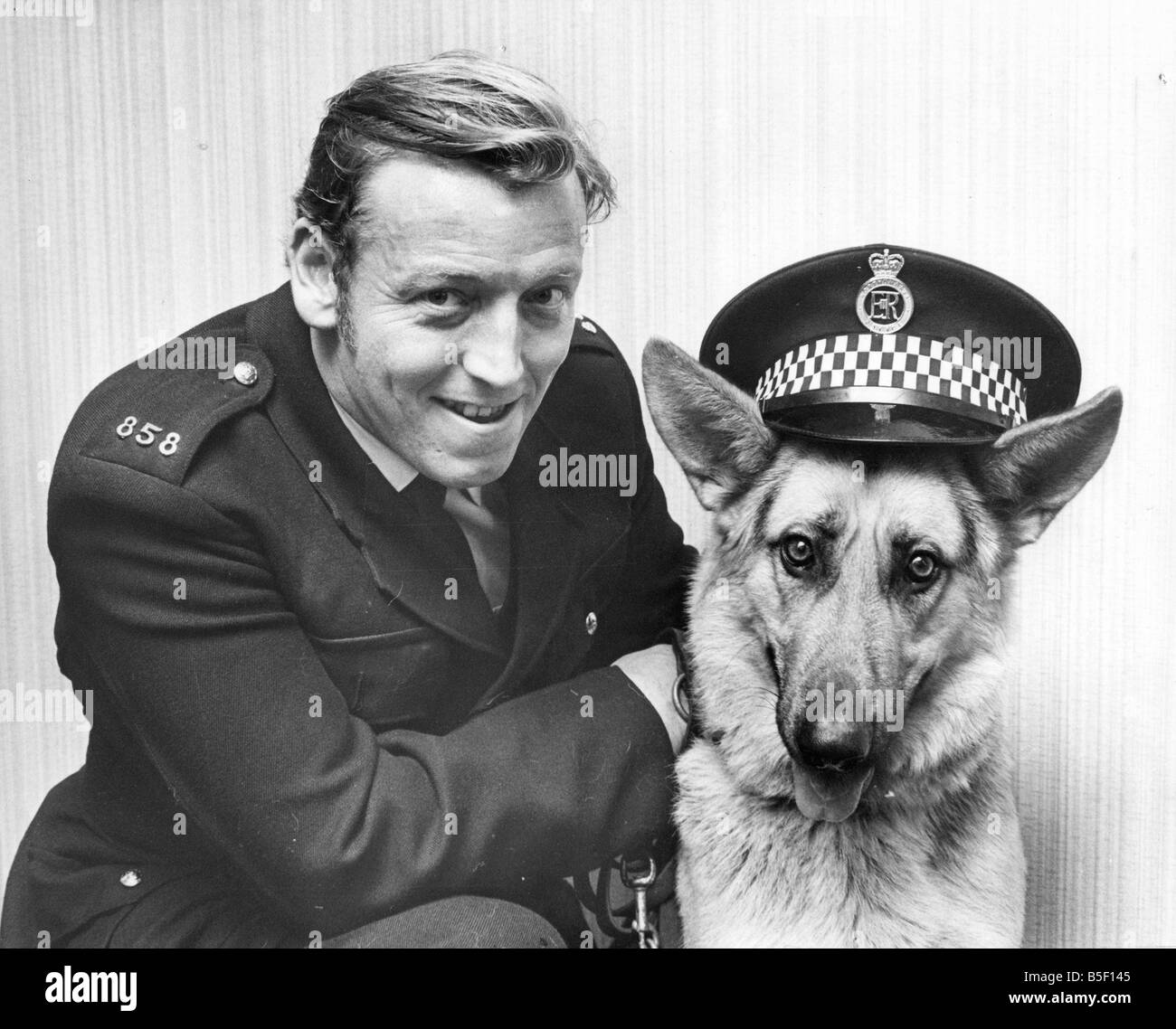 Cane di polizia con il gestore ufficiale di polizia John Robertson Foto Stock