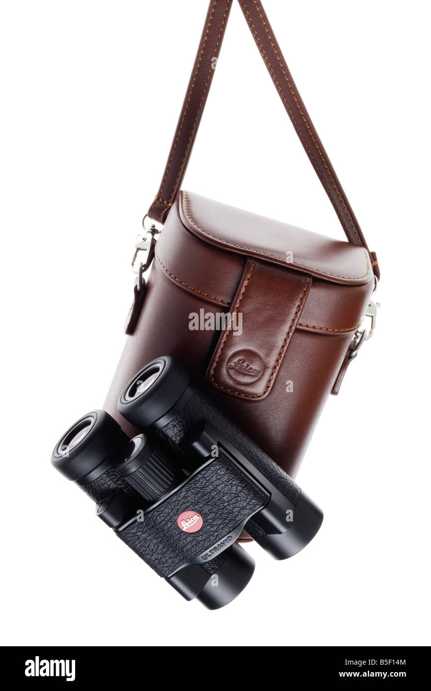 Leica binocolo e custodia in pelle Foto Stock