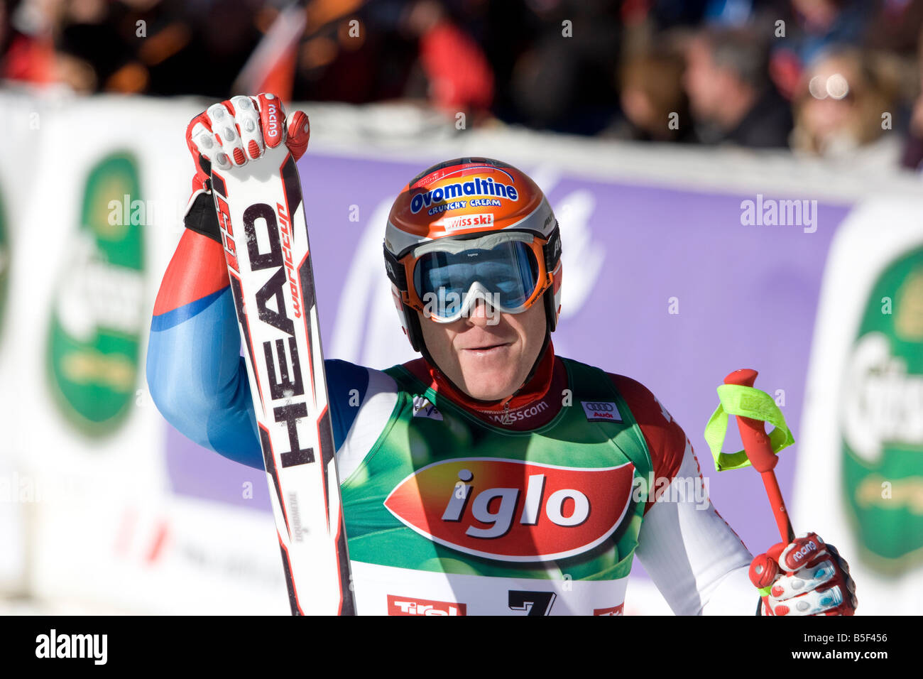 SOELDEN AUSTRIA OTT 26 Didier Cuche sui concorrenti del mens slalom gigante presso il Ghiacciaio Rettenbach Foto Stock