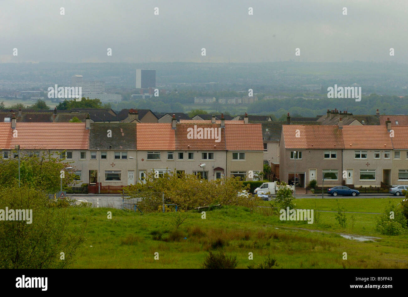 Vista generale del comune di Bellshill in South Lanarkshire Scozia residenziali in città Foto Stock