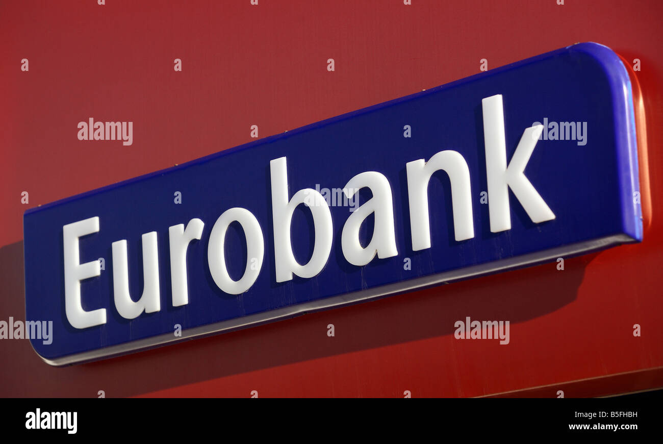 Il logo di Eurobank, Agios Nikolaos, Grecia Foto Stock