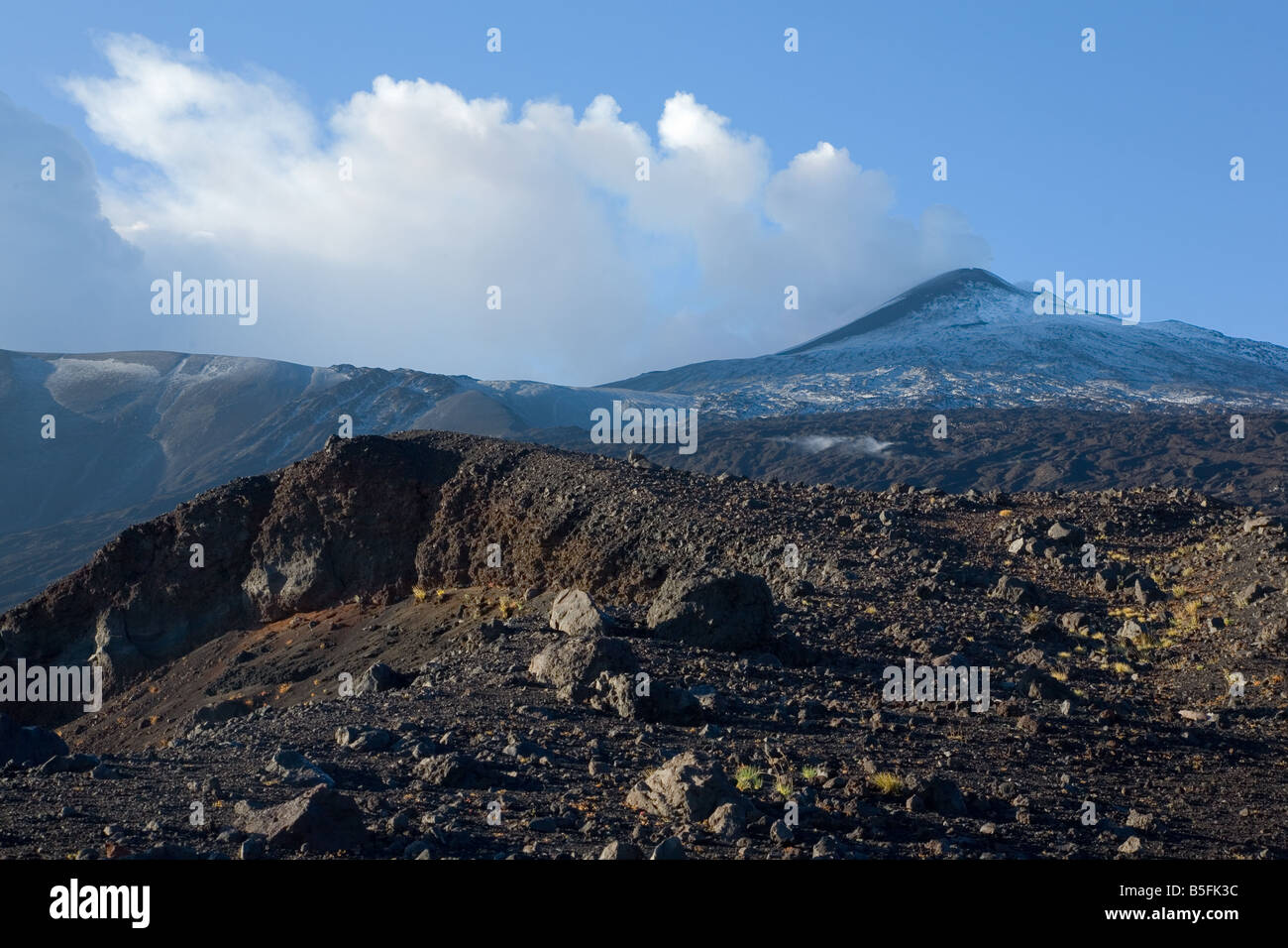 Fumatori cratere nordorientale del vulcano Etna, Sicilia Foto Stock