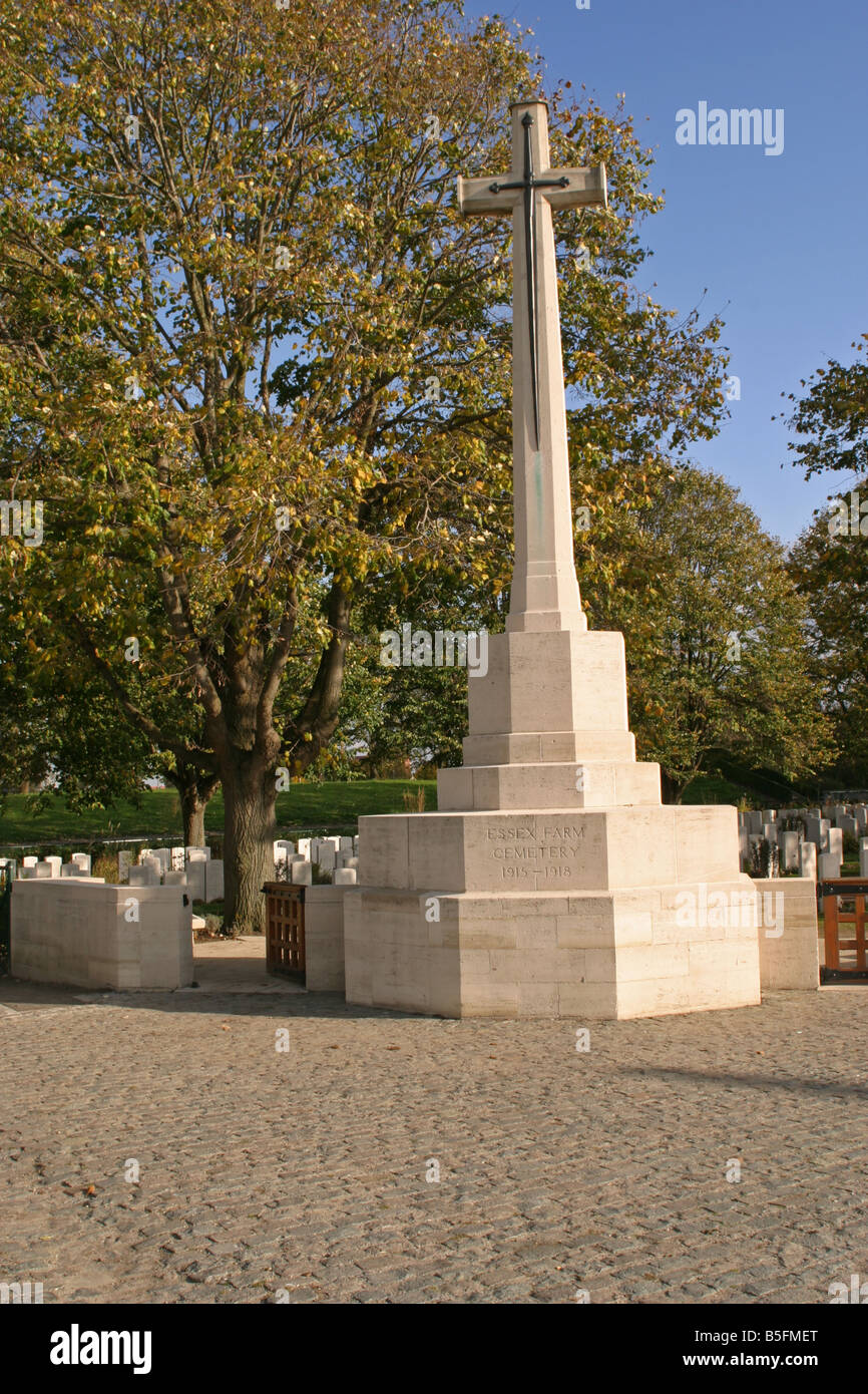 War Memorial Essex Farm Prima Guerra Mondiale Cimitero Boezinge Belgio Foto Stock