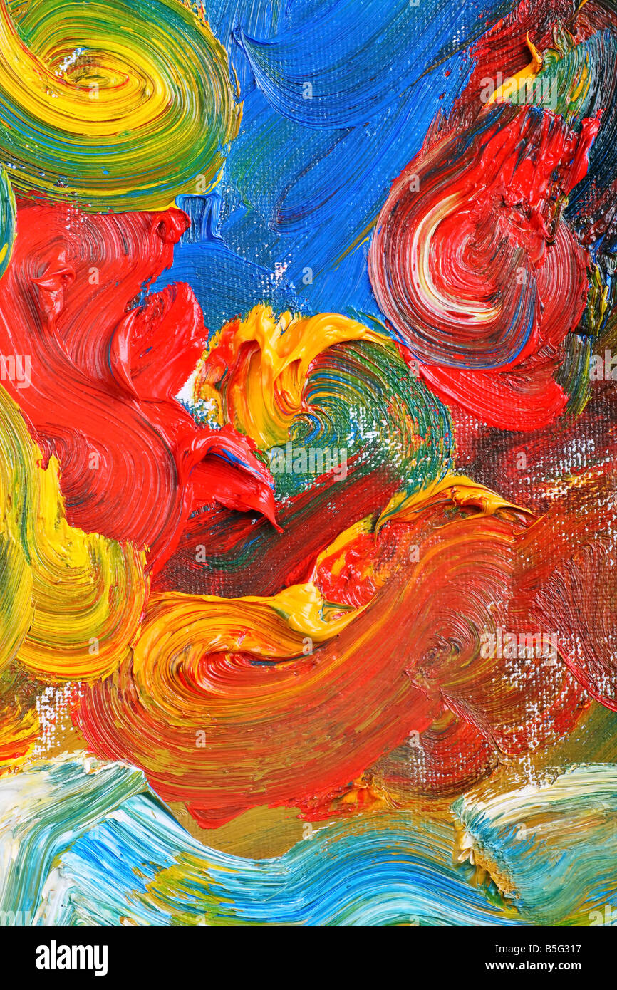 Artisti Astratti pittura olio mostra colori vibranti di consistenza e di flusso Foto Stock
