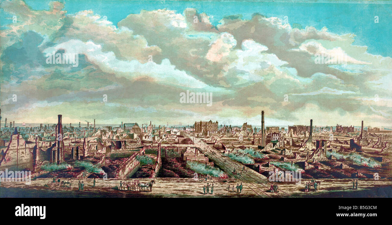 Il grande incendio di Chicago 1871 Foto Stock
