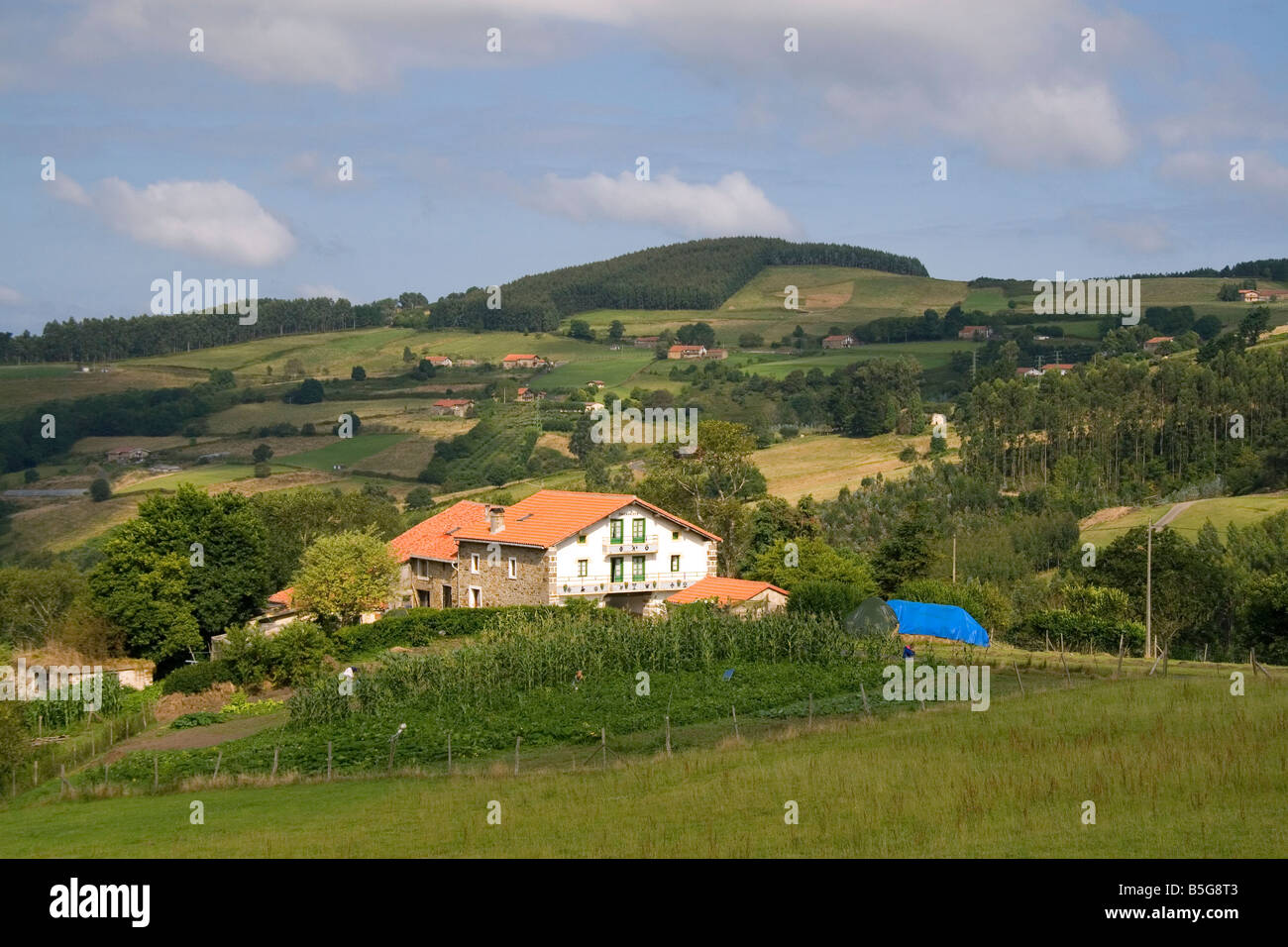 Fattoria rurale vicino alla città di Bermeo nella provincia di Biscaglia, Paesi baschi Spagna settentrionale Foto Stock