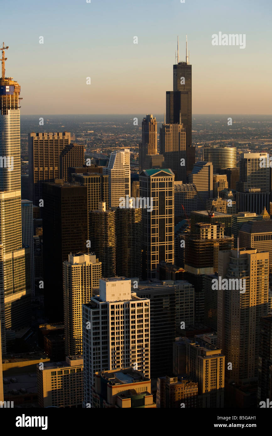 Una vista di Chicago del centro con la Sears Tower da John Hancock Center observatory Foto Stock