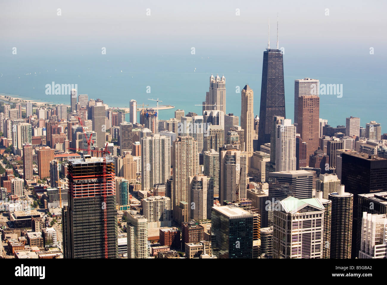 Una vista del John Hancock Center e del Chicago Downtown dalla Sears Tower Skydeck Foto Stock